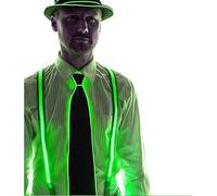 JIAXING Cravate LED avec bretelles LED et chapeau de fête LED, bretelles arrière LED Light Up Neck Tie LED Top Hat Light Up Hat pour lmusique Costume d'Halloween (Vert)
