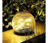 JIAXING Lampe Boule De Verre Craquelé, Lampadaire Solaire, Décoration Extérieure, Boule De Verre Craquelé, Etanche, Contrôlé Intelligemment Par La Lumière (Blanc chaud (1pcs, 15cm))