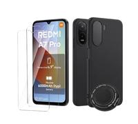 Jiaxinhong Noire Étui pour Redmi A7 Pro 4G Coque + 2X Verre trempé + 1x Support à 360° | Compatible avec MagSafe, Coque de Protection Souple en TPU Anti-Chute