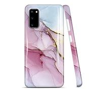 JIAXIUFEN Coque Galaxy S20 - Étui TPU Gel Ultra Fin et Léger pour Samsung Galaxy S20 5G 6.2 Pouces - Marbre Pailleté Violet Bleu