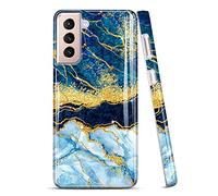 JIAXIUFEN Coque Galaxy S21 Coque TPU Gel Housse Etui Protection Ultra Fine Mince Léger Case Souple Coque pour Samsung Galaxy S21 5G 6.2 Pouce - Marbre Design Dark Blue