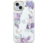 JIAXIUFEN Coque transparente compatible avec iPhone 15 - Motif papillon et fleur - Plaqué or - Coque de protection antichoc en TPU fine pour fille et femme de 2023 - Violet