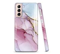 JIAXIUFEN Galaxy S21 Case Gold Electroplated Glitter Marble Slim Shockproof TPU Soft Rubber Silicone Cover Phone Case for Samsung Galaxy S21 5G 6.2 inch 2021 Purple Blue