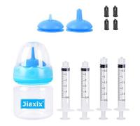 Jiaxix Kit d'alimentation au biberon pour animal de compagnie, fournitures d'allaitement pour chiot et chaton, bleu, biberon de 60 ml avec tétons et seringues en silicone anti-étouffement, passe au