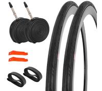 Jiayan - Lot de 2 pneus de vélo de route 700 x 25c avec chambre à air et leviers de pneu, pneus pliables de rechange pour vélo avec doublures pour le tourisme urbain