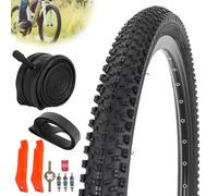 JIAYAN Pneus de vélo de Rechange Pliables de 24x1.95 avec leviers de Pneu et doublures de pneus, Pneu de VTT 24'' et Chambre à air pour VTT Tout-Terrain