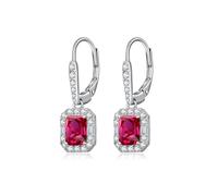 JiaYang Boucles d'oreilles en argent sterling 925 coupe princesse halo goutte dos levier carré pierre de naissance 3 pierres bijoux cadeaux pour femmes, Argent sterling