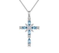 JiaYang Collier croix en argent sterling pour femme, 12 pierres de naissance couleur zircone cubique double croix pendentif foi Jésus chrétien Bijoux, Argent sterling