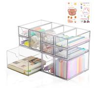 Jiayaus 10 Boîte de Rangement Transparente Acrylique avec 2 Autocollants, Empilables Tiroir Rangement, Rangement Maquillage Tiroir, Organisateurs de Bureau Pour la Maison, la Cuisine, le Bureau