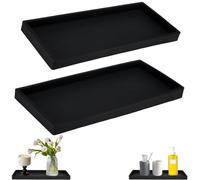 Jiayaus 2 Pièces Plateau Decoratif Noir, 33x12.5cm Plateau Salle de Bain en Silicon, Plateaus de Rangement pour Bougies, Savon, Serviette, Cosmétiques, Bijoux, Bague