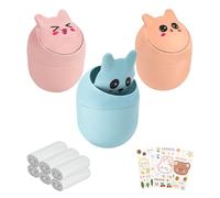 Jiayaus 3 Pièces Mini Poubelle de Table avec Couvercle, Petite Poubelle de Bureau avec 180 Sac Poubelles 3 Autocollants, Plastique poubelle bureau Enfant pour Maison Chambre Bureau(Cartoon)