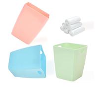 Jiayaus 3 Pièces Mini Poubelle de Table avec Couvercle, Petite Poubelle de Bureau avec 180 Sac Poubelles 3 Autocollants, Plastique poubelle bureau Enfant pour Maison Chambre Bureau(Square)