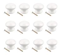 Jiayaus Lot de 12 Bouton de Meuble, Poignée Meuble Bois avec Vis, Poignee de Meuble Ronds Blanc, Boutons de Portes pour Placards, Commodes, Armoires