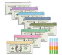 Jiayaus Lot de 8 sacs à monnaie avec fermeture éclair - Enveloppes transparentes et imperméables - En plastique - Multifonction - Pour économiser de l'argent, chèque bancaire, reçus, rangement de