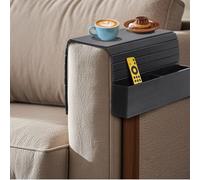Jiayaus Plateau de Canapé,en Bois, Plateau Accoudoir Canapé Pliable avec 2 sous-Verres, Porte-gobelet de Canapée Snacks pour Boissons, Snacks, Téléphone, Télécommande(Noir)