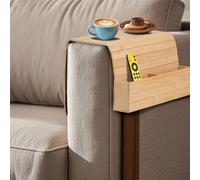 Jiayaus Plateau de Canapé,en Bois, Plateau Accoudoir Canapé Pliable avec 2 sous-Verres, Porte-gobelet de Canape Snacks pour Boissons, Snacks, Téléphone, Télécommande(Bois)