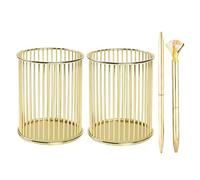 Jiayaus2 Pièces Pot a Crayon Bureau avec 2 Stylos Or, Bureau Porte Stylos en Métal Creux, Rond Pot Crayon Support de Rangement pour Maison, Bureau, École (Doré)