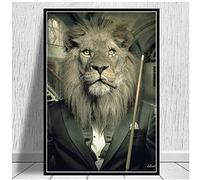 JIAYOUFC Mafia Lion Fumer en Costume Jouer au Billard Toile Mur Art Affiche et Impressions Peinture sur Mur Photo pour Salon décoration