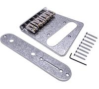 Jiayouy Chevalet sculpté à 6 cordes avec plaque de contrôle à 3 voies pour guitare Tele Telecaster (argent)
