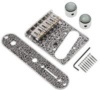 Jiayouy Plaque de chevalet de selle à rouleau avec plaque de contrôle à 3 voies, 2 boutons en dôme moletés pour guitare électrique Telecaster Telecaster à 6 cordes (chromé)