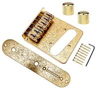 Jiayouy Plaque de pont de selle à rouleau avec plaque de contrôle à 3 voies, 2 boutons en dôme moletés pour guitare électrique Telecaster Telecaster à 6 cordes (doré B)