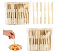 JiaYuan 200PCS Pique Aperitif en Bambou,Fourchette jetable,NaturelVaisselle | Fourchette Jetable à Cocktail,Fourchette des Frites en Bois,Fourchettes À Fruits,Fourchettes en Bambou,Pour Gâteau Salade