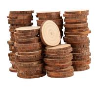JIAYUET Lot de 100 rondelles de bois naturel de 6 à 7 cm, disques ronds en bois brut de 0,5 cm d'épaisseur pour loisirs créatifs