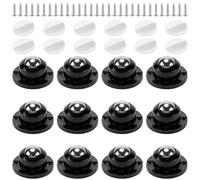 JIAYUET Lot de 12 roulettes pivotantes autocollantes, petites roues de 25 mm avec trous de montage, rotation à 360 degrés pour meubles, poubelles, noir