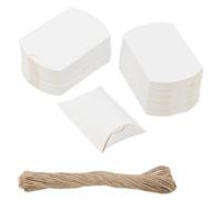 JIAYUET Lot de 200 petites boîtes à oreillers en papier blanc de 9 x 7 x 2,5 cm avec 200 cordes de chanvre, boîtes à bonbons pour mariage, festival, fête