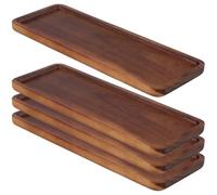 JIAYUET Lot de 4 plateaux de service rectangulaires en bois d'acacia, 28 x 10 cm avec bord surélevé pour présentation de fruits et décoration d'intérieur