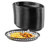 JIAYUET Lot de 80 paniers ovales en plastique noir pour hamburgers, sandwichs, frites, hot-dogs - 23 x 14,5 x 4 cm