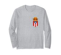 Jibaro Coqui Frog Puerto Rico Flag Buricua Pocket Borinquen Manche Longue