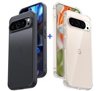 JIC 1+1 Pack: pour Pixel 9 Pro XL - 1 Coque Transparente et 1 Coque Téléphonique Translucide Noire - Deux Coques, Deux Fois Le Style, Double la Protection