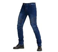 JICAIXIAYA Moto Pantalons Protection Pour Homme, Pantalon Jeans Straight Respirant Résistant à L'usure Avec Amovible Protéger Pads Pour Racing Vélo (Bleu,M)