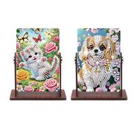 JICFDAO 2pcs Peinture Diamant Miroir maquillage DIY Diamond Painting Miroir sur Pied à 360° Miroirs de Bureau Compact Petit Miroirs Vanité Autoportant Pour Coiffeuse Chambre Salle de Bain Chat Chien