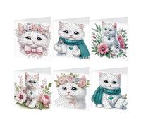 JICFDAO 5D Chat Diamond Painting Cartes de Vœux avec Enveloppe 6PCS Broderie Diamant Cartes Meilleurs Vœux Peinture Diamant Carte Merci Carte Cadeau DIY Greeting Card pour Bénédictions Salutations