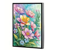 JICFDAO 5D Diamond Painting Carnet de Notes A5 Fleurs 14.5x21cm Cahier Broderie Diamant Carnet Peinture Diamant Journal Intime Adulte DIY Cadeau Pratique pour Notes de Réunion ou Registres Quotidiens