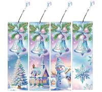 JICFDAO 5D Diamond Painting Marque Page de Noël 4 PCS Broderie Diamant Marque-Page Peinture Diamant Signets DIY Cristal Art Bookmark Marqueurs de Page Cadeau pour Amateurs de Livres Bonhomme de Neige