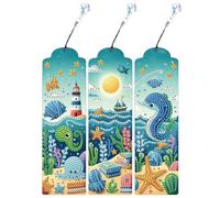 JICFDAO 5D Diamond Painting Marque-Pages de Dessins Animés 3 PCS Peinture Diamant Marque Page Broderie Diamant Mer Marqueurs de Page Cristal Art Set Bookmark Lecture Cadeaux pour Amis et Famille Océan