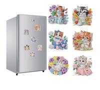 JICFDAO 6 Pièces Magnet Frigo Diamond Painting Aimant Frigo Diamond Fridge Sticker Aimant Tableau Blanc Aimants de Réfrigérateur en Forme de Chat Mignon pour Réfrigérateur Tableau d'affichage Chat