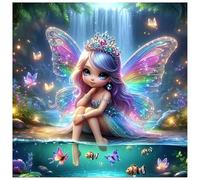 JICFDAO Diamond Painting Adulte 30x30cm Diamond Painting Fee Tableau Perle Diamant Elfe Perle Ange Tableau Broderie Diamant Cristal Art Canevas Kit Complet Adulte pour Maison Décor Cascade Papillon