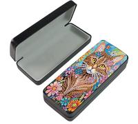 JICFDAO Diamond Painting Boite à Lentilles de soleil 16x6.5cm Peinture Diamant Étui à Lunettes de Voyage Portable Mini Boîte pour Lentilles un Étui Rigide Noir pour Femmes Hommes Adultes Chat Mignon