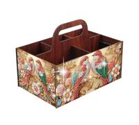 JICFDAO Diamond Painting Boite Rangement avec Poignées et 5 Grilles Broderie Diamant Panier Rangement Organiseur Bureau Pot a Crayon Boîte à Collations Boite en Bois pour Stylos Ciseaux Bonbons Oiseau