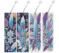 JICFDAO Diamond Painting Bookmark Plume 4pcs 5D Peinture Diamant Marque Page DIY Marque-Pages Mosaïque Strass Kit pour Décorer Votre Livre Cadeau pour Amateurs de Livres ou Remise des Diplômes