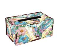 JICFDAO DIY 5D Diamond Painting Mouchoirs Papier Boite 22.5x12.7x10.5cm Boite Mouchoirs en Bois Boîte à Mouchoir Rectangulaire Décoration Pratique pour Salon Voiture Bureau Stockage Colibri et Fleurs
