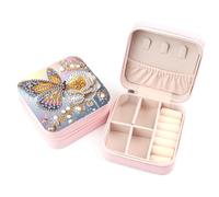 JICFDAO DIY Diamond Painting Boîte à Bijoux Voyage 9.5x9.5x5cm Peinture Diamant Petite Coffret à Bijoux Femme Diamond Painting Boite de Rangement pour Boucle d'oreille Collier Bagues Papillon Fleur