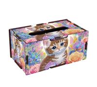 JICFDAO DIY Diamond Painting Boite Mouchoirs en Bois 22.5x12.7x10.5cm Mouchoirs Papier Boite Rectangulaire Boîte à Mouchoir Décoration pour Voiture Salon Cuisine ou Table à Manger Chat Mignon et Fleur