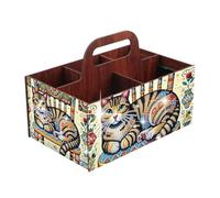 JICFDAO DIY Diamond Painting Boite Rangement avec Poignées Peinture Diamant Panier Rangement 5 Grilles Organiseur Bureau Boîte à Collations Pot a Crayon Boite en Bois pour Stylos Ciseaux Bonbons Chat
