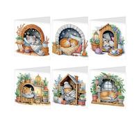 JICFDAO DIY Diamond Painting Cartes de Vœux 6PCS 5D Broderie Diamant Carte Merci avec Enveloppe Carte Cadeau Cartes Anniversaire Mosaïque Cadeau pour Amis et Famille Transmettre des Émotions Chat
