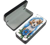 JICFDAO DIY Diamond Painting Étui à Lunettes de portable 16x6.5cm 5D Peinture Diamant Mini Boite à Lentilles Coffret Lentilles de voyage un Étui Rigide Noir Boîte Protection Lunettes Chiot Mignon